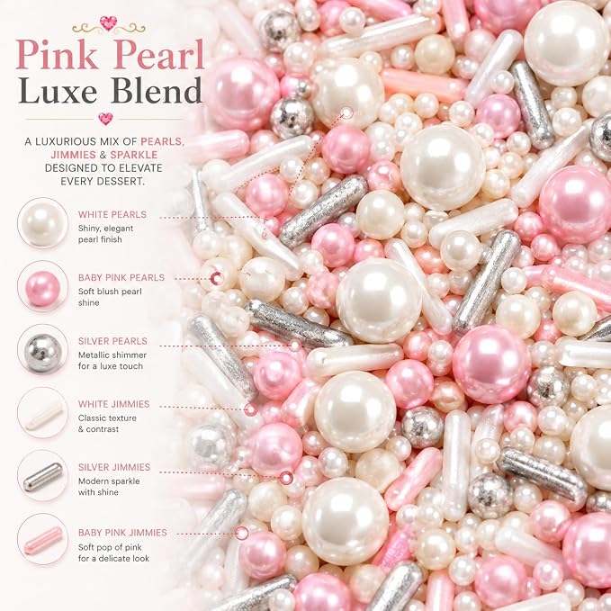 Confect Fusion Pink & Silver Sprinkles Mix - Pearl Sugar Cake Decorations, Dessert Toppings, Edible Confetti | Vegan, Gluten-Free, Nut-Free, Soy-Free, Dairy-Free, Palm Oil-Free- 4.2 Oz