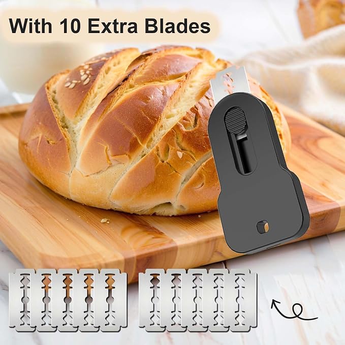 Magnetic Retractable Bread Lame Sourdough Scoring Tool with 5 Replacement Stainless Steel Blades, Ergonomic ABS Handle, Auto-Retracting Safety Design, Black, Ideal Baking Accessory for Artisan Dough