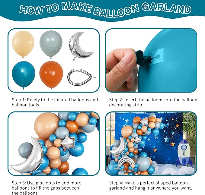 Blue and Orange Balloons Arch Kit, Space Balloon Arch Garland Kit With Metallic Silver Balloons, Teal Nude Latex Balloons for Kids Boy Space Party Birthday Orange and Blue Graduation Decorations