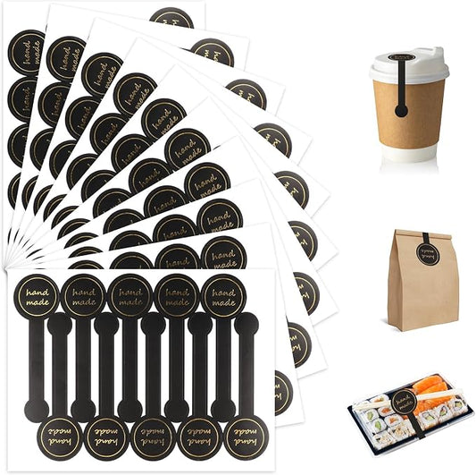 400Pcs Handmade Food Baking Seal Stickers Labels,Black Long Label Bakery Stickers with Gold Foil,Self-Adhesive Goods Bakery Sticker Sealing Tamper-Proof Sticker for Pastry Bags Lollipops Candy Cake