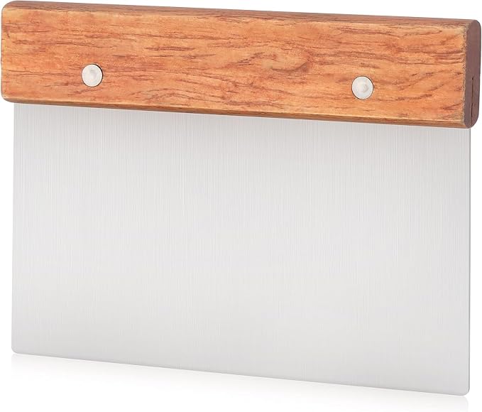 New Star Foodservice Bakery-Grade Stainless Steel Dough Scraper with Wood Handle, 6 x 3 Inch Bench Scraper, Pastry Cutter, Dough Divider, Baking Prep Tool