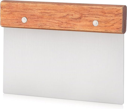New Star Foodservice Bakery-Grade Stainless Steel Dough Scraper with Wood Handle, 6 x 3 Inch Bench Scraper, Pastry Cutter, Dough Divider, Baking Prep Tool