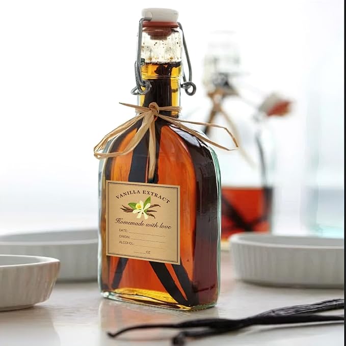 TESWEY 40Pcs Homemade Kraft Vanilla Extract Stickers, 2" Square Vanilla Extract Labels for Handcrafted Vanilla Bottles (Fit 2oz, 4oz, 8oz Bottles and Jars)