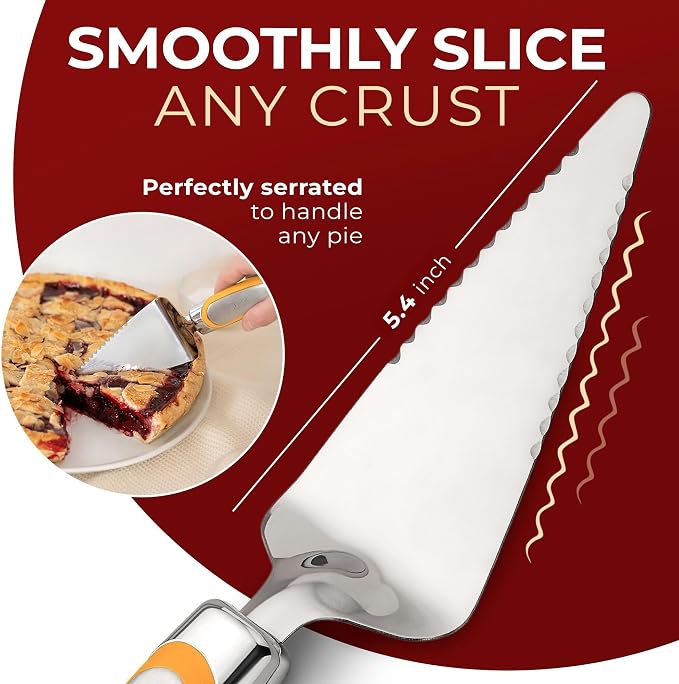 Orblue Pie Server, Essential Kitchen Tool, Serrated on Both Sides, Great for Right or Left Handed Chef, Stainless Steel Flatware, Cake Cutter, Orange