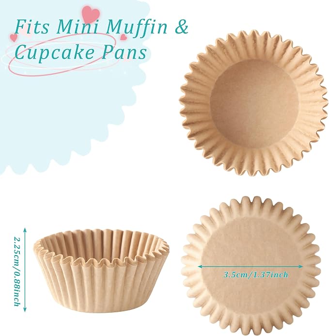 1000 Count Brown Paper cupcake Liners, Standard cupcake Liners for Baking, Natural, Food-grade Cupcake Wrapper, Greaseproof Parchment muffin Liners for Father‘s Day. (Brown, 1.4 Inch)