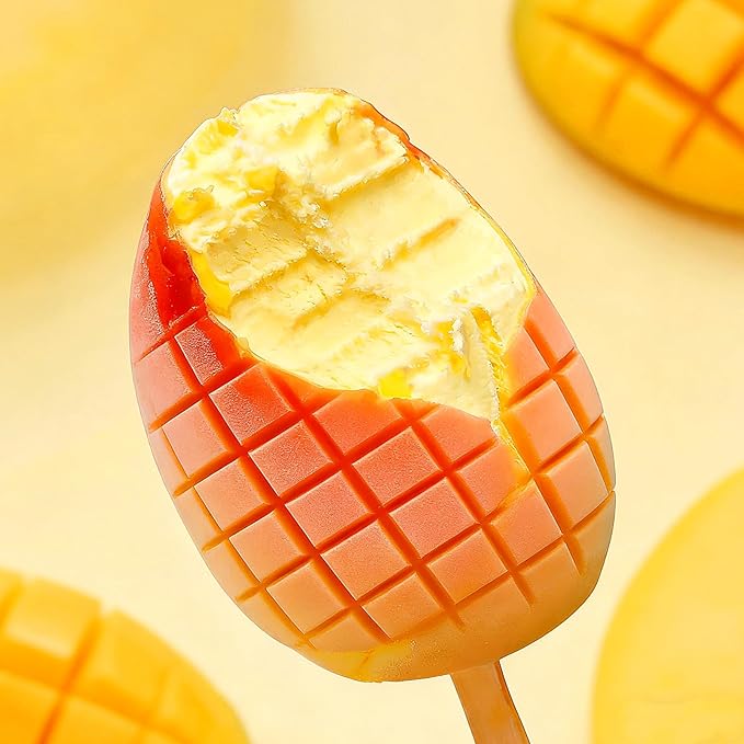 Juome 2Pack Mango Shape Silicone Popsicle Molds - 4 Cavity 3D Mango Ice Cream Molds with 50 Wooden Sticks for Ice Pop, Cake Pop, Cakesicles, Fruit Pudding