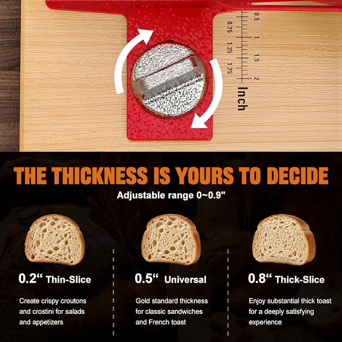Upgrade Manual Bread Slicer for Homemade Bread, Sourdough Slicer with Hand Crank, Metal Guide Rail, Non-Slip Suction Base & Sharp Blade for Consistent Even Slices