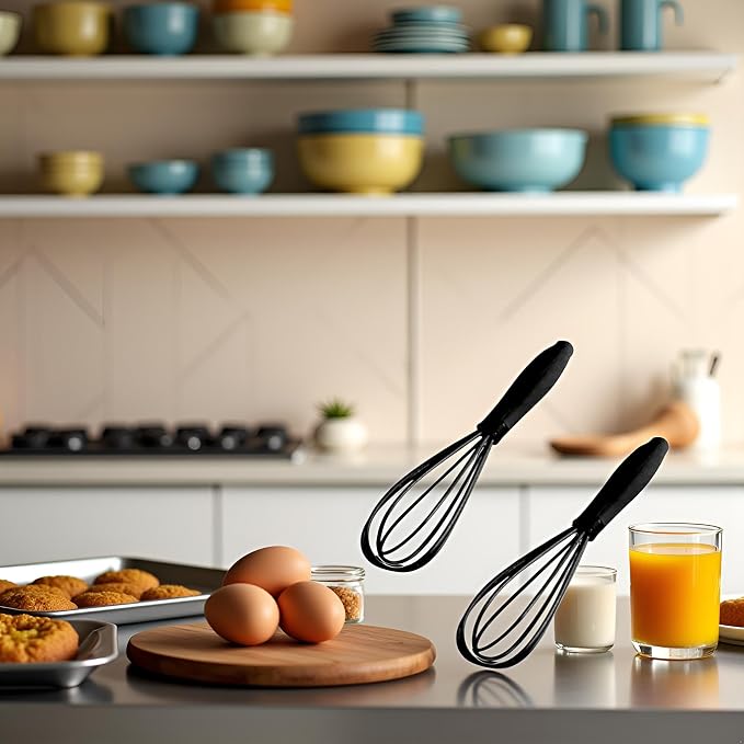 2Pcs Black Mini Silicone Whisk, 6.7inch Non-Scratch Non-Stick, Milk and Egg Beater Blender, Hand Egg Mixer, Kitchen Tool for Cooking, Baking, Mixing, Stirring, Kitchen Utensils