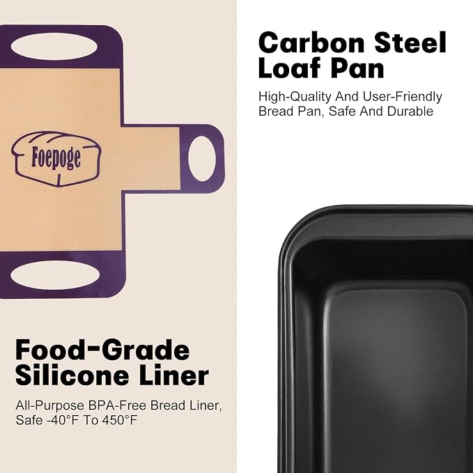 Loaf Pan with Liners Set: 2-Pack Nonstick 9 x 5 Inch Bread Pan and Loaf Liners for Homemade Oven Baking - Rectangular Baking Tray for Kitchen Home Baker Make Sourdough Banana Sandwich Bread(Purple)