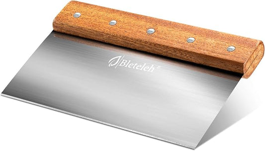 8-inch Long Bench/Dough Scraper, Stainless Steel Blade, Commercial Kitchen Tool with Wooden Handle (8-inch Long)
