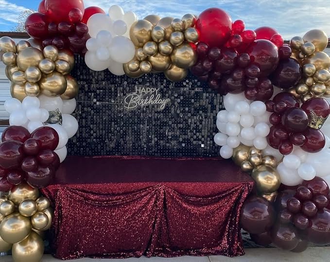 Burgundy Balloon Arch Kit, 140Pcs Burgundy Maroon Gold with Stars Balloon Garland kit, Different Size Balloons for Valentines Day Birthday Anniversary Bridal Shower Wedding Party Decorations