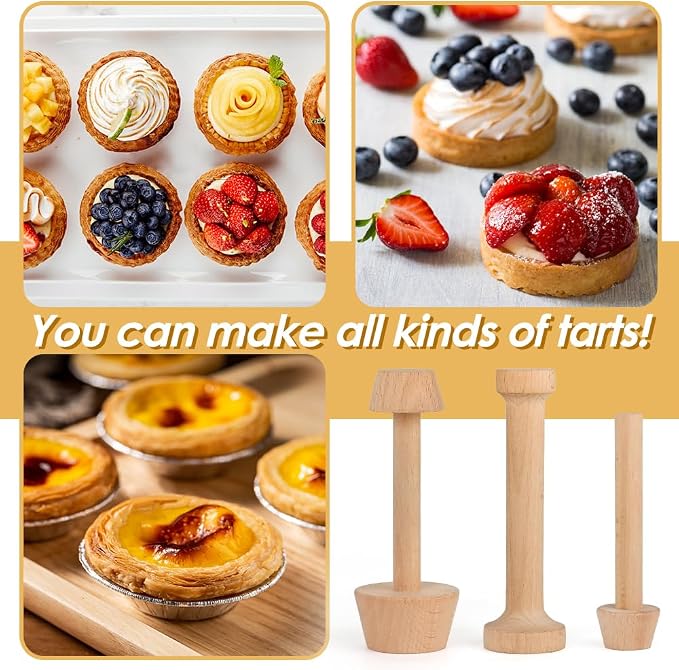 3 Pcs Wooden Tart Tamper Set, Double Side Pie Pastry Dough Tampers, DIY Cake Egg Tart Pan Mold Presser Baking tool for Mini Egg Tart Shells,Pastry, Cheesecake, Mini Pie and Dessert Baking
