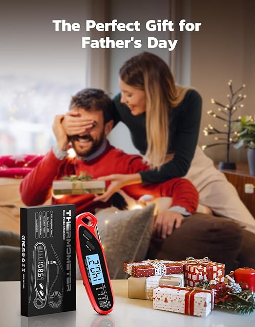 Instant Read Meat Thermometer Digital with Dual Probe, Food Thermometer for Cooking & Grilling, Large Backlit & Calibration, for Kitchen/Oven/Grill/Smoker/BBQ/Candy/Oil Fry, Gifts for Men & Dad
