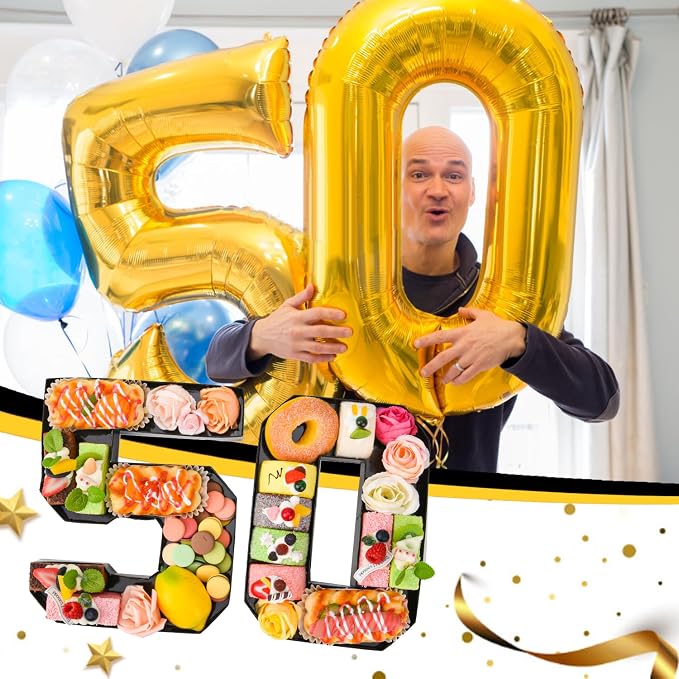 Cardboard Number for Charcuterie 50 Set Fillable Tray 10.2'' Black Charcuterie Paper Box for 50th Birthday Anniversary Party Decorations Chocolate Candy Cupcake Container