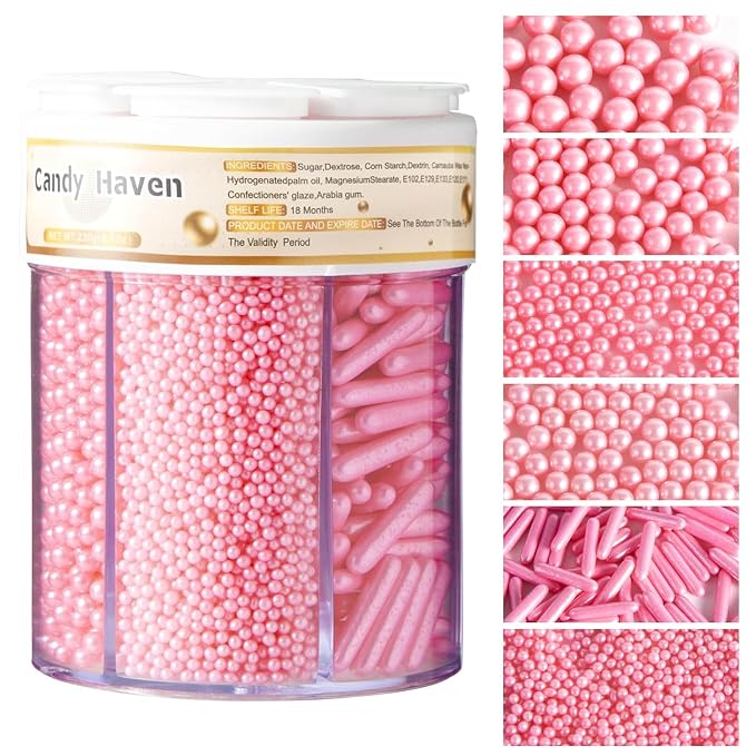 Sprinkles for Baking Edible Sugar Confetti 10.8oz, Nonpareils & Sugar Pearls - Six Pearl Sprinkles Mix Cake Decorations, Cookies, Cupcakes, Dessert Toppings (Spring Pastel Colors) pink