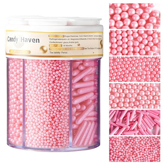 Sprinkles for Baking Edible Sugar Confetti 10.8oz, Nonpareils & Sugar Pearls - Six Pearl Sprinkles Mix Cake Decorations, Cookies, Cupcakes, Dessert Toppings (Spring Pastel Colors) pink