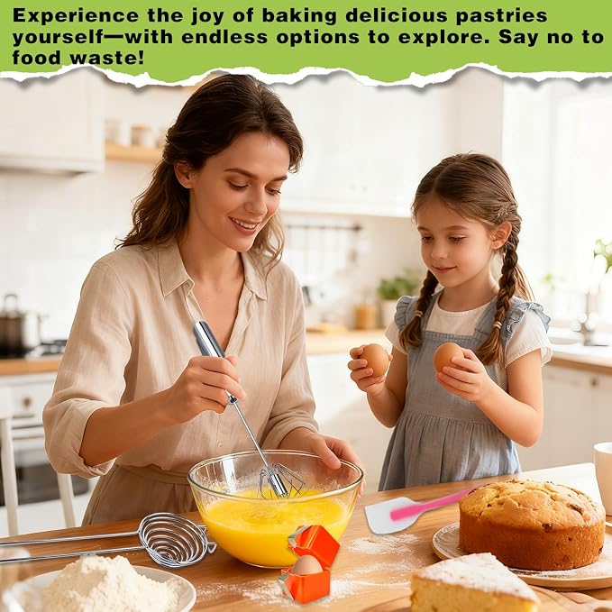 Semi-automatic Whisk, Stainless Steel Egg Whisk, Hand Mixer Egg Beater, Egg Spinner, Wisking Tool, Hand Push Mixer Stirrer for Blending, Whisking, Beating & Stirring (12in)