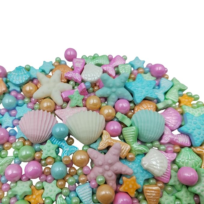 Homankit Mermaid Sprinkle Sweets Sprinkles for Baking Dessert Cupcake Cake Topper Starfish Shell Pearl Mermaid Candy Mix 3.53 Ounces Multicolor