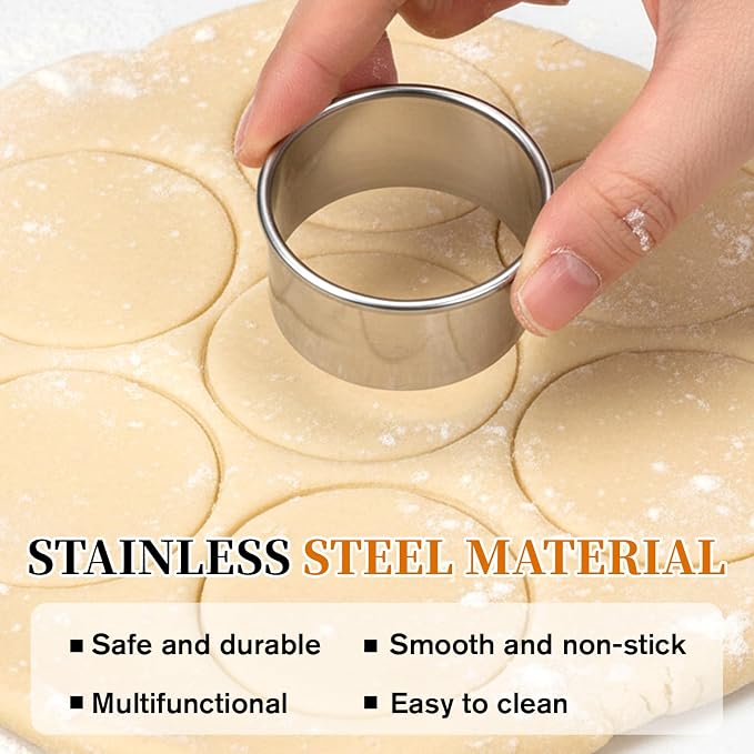 6 Inch Round Cookie Mold, Circle Cookie Cutter 8 Piece Round Cookie-Cutter & Scraper & Silicone Pastry Brush Set for Pastry,Donut,Fondant,Cake,Cookies, Diameter (2, 3, 3.7, 4.3, 5.3, 6 Inch)