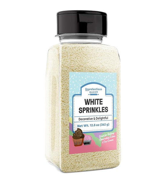 Unpretentious White Jimmies Sprinkles (2 Cups), Light Ivory, Perfect for Festivities, Multi-Use Shaker Bottle, Dessert Decorating (12.8 Ounce)