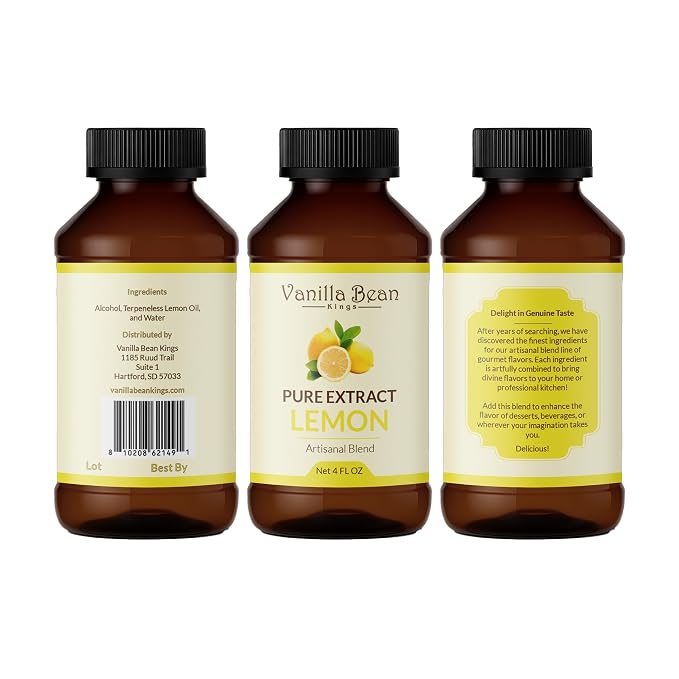 Pure Lemon Extract for Baking and Flavoring - 4 OZ - Premium Quality Natural Flavors for Baked Goods, Desserts, & Cooking