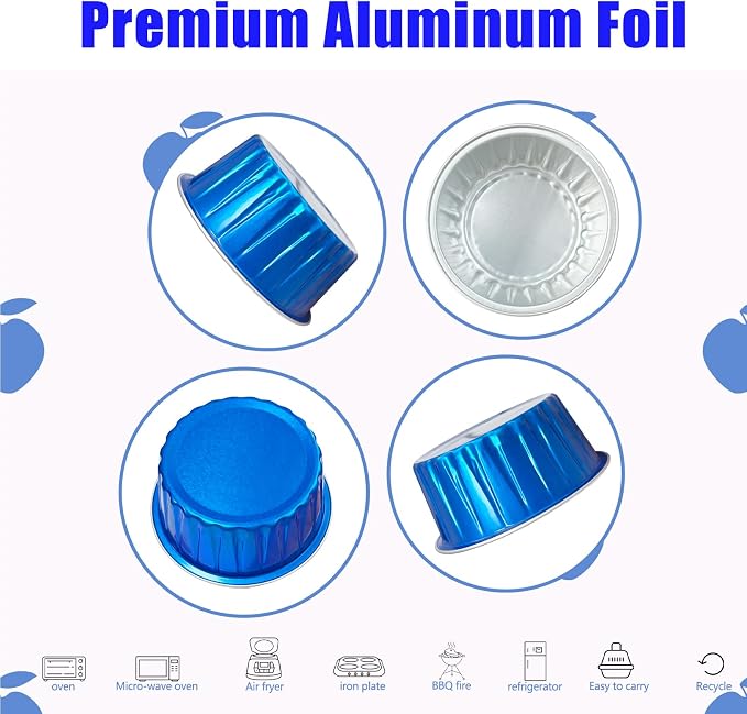 100Pcs Aluminum Cups with Lids,5oz Disposable Ramekin Baking Cups Muffin Liners Mini Pie Pans Foil Cupcake Containers for Christmas Party Wedding Party,Dark Blue