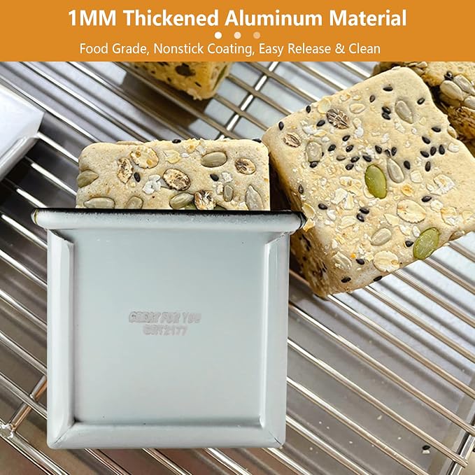 Pullman Loaf Pan with Lid Non-stick Square Smooth Toast Box Aluminized Steel Bread Pan with Lid 2.75x2.75x2.75in(7CM)