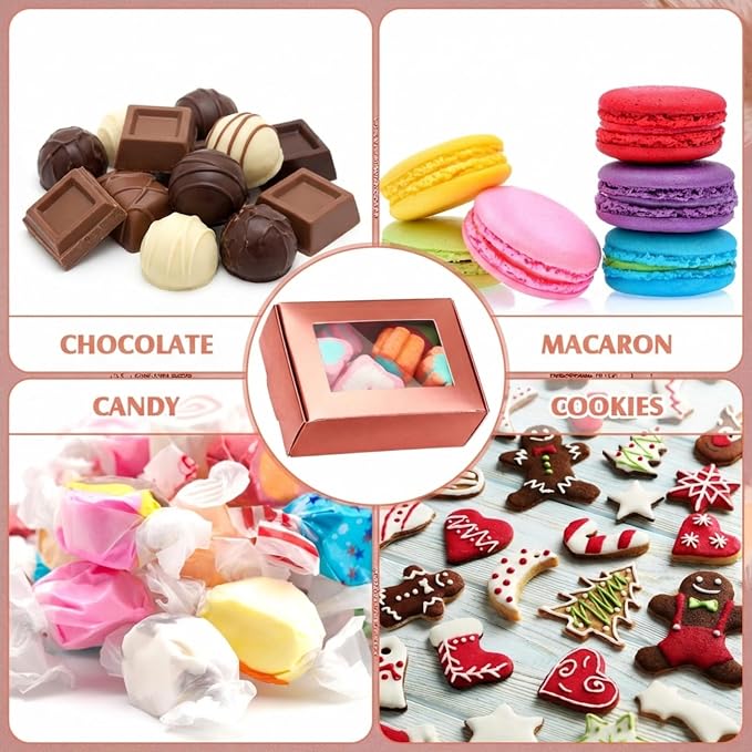 Zonon 60 Pcs Soap Boxes for Homemade Packaging, Mini Kraft Boxes with Window for Bakery Candy Soap Making Gift Packaging, 3.7x2.6x1.4 Inch (Rose Gold)