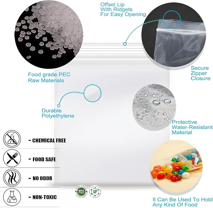 4''x 4'', (Pack of 100) 2 mil Thick Clear Plastic Reclosable Zip Poly with Resealable Lock Seal Zipper, Clear Small Zip, Jewelry, Candy Bags, Storage, Packaging & Shipping…