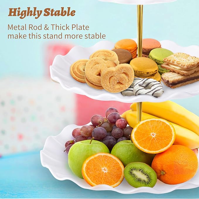 BACUTHY 3 Tier Cupcake Stand Holder, Plastic Cup Cake Tower Stand with Tiered Serving Tray for Dessert Display, Cupcakes, Donuts, Macaron and Fruits(White)