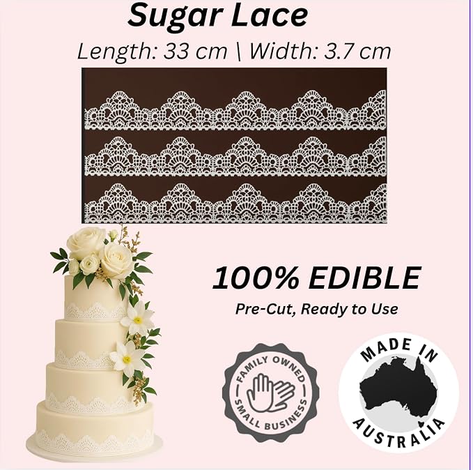 x3 Shiny Pearl honeycomb Edible Sugar Cake Lace Large strips Ready To Use - Handcrafted 3D effect