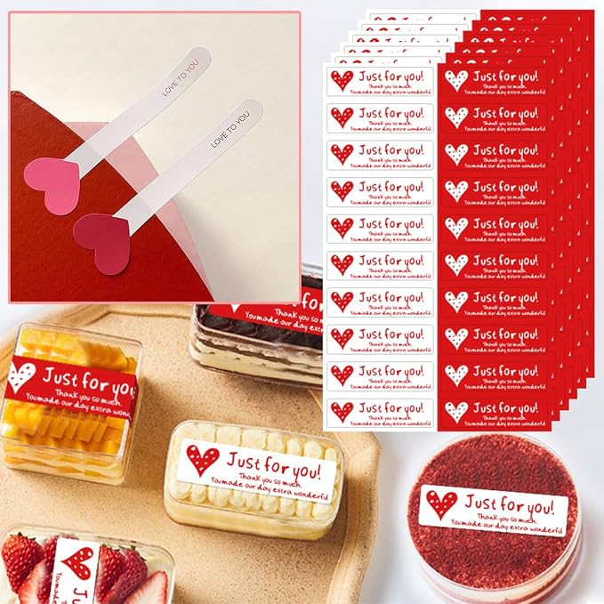 260Pcs Handmade Food Retail Package Seal Labels, Baking Label Stickers for Valentine's Day Lollipop Cake Gift Box Tamper Evident Self-Adhesive Stickers, 2 Design