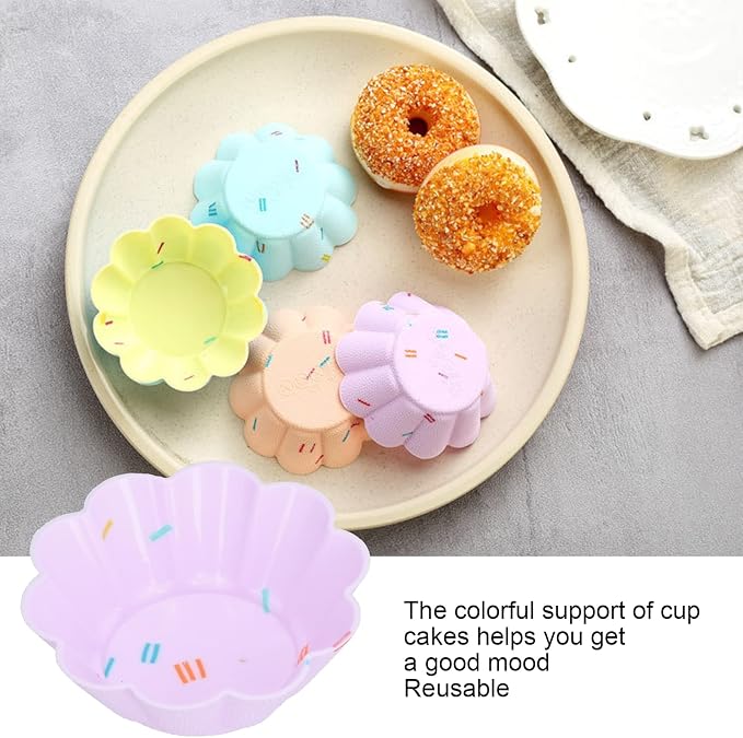 Silicone Cupcake Baking Cups, 20Pcs Reusable Small Muffin Liners Nonstick Pastry Muffin Molds Fancy Dessert Tray Petal Flower Set