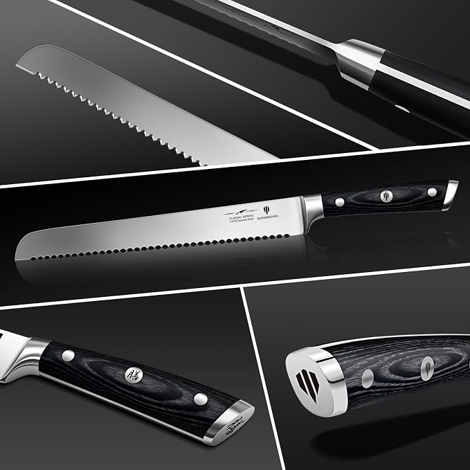 10" Bread Knife - Sourdough Slicing Knife Professional 5Cr15MoV Stainless Steel Serrated Knives, Ergonomic Wood Handle & Full Tang Design, Gift Box Included (Single-Edge