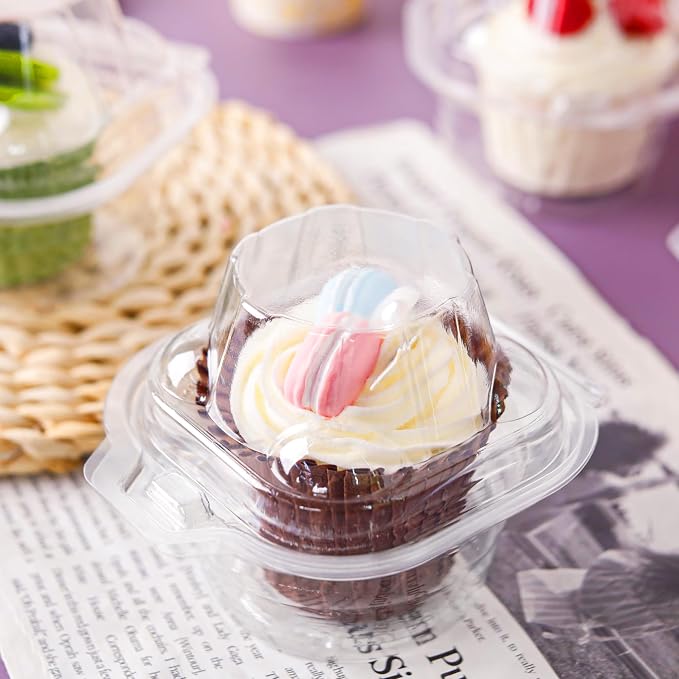 NPLUX 180 Pack Individual Cupcake Containers Plastic Cupcake Boxes Cupcake Holders Stackable Deep Dome Cupcake Carrier