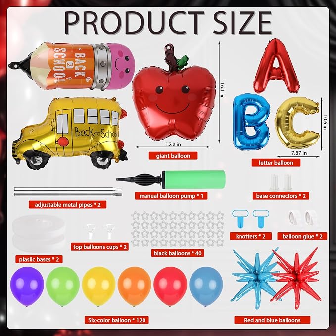 2 Sets Back to School Decorations Adjustable Balloons Column Stand Kit Kindergarten Graduation Decor with Pencil Schoolbus Apple Foil Balloons for First Day of School Tower Party Decorations