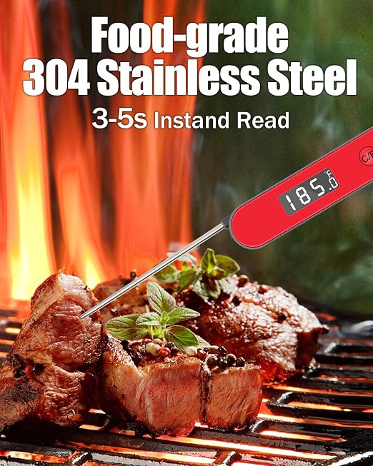 Instand Read Thermometer for Cooking, Digital Meat Thermometer Magnetic One AAA Battery, Folding Food Temp for Grill, BBQ, Steak, Candy, Large Screen, Pocket Kitchen Utensils & Gadgets (Red)