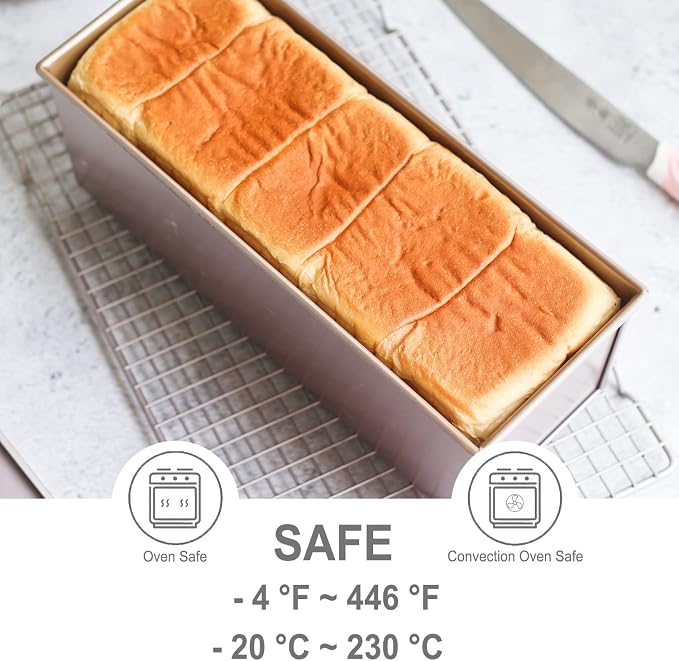 CHEFMADE Commercial Pullman Loaf Pan with Lid, 2.2Lb Dough Capacity Non-stick Rectangle Flat Toast Box for Oven Baking 4.8" x 12.8"x 4.7" Dishwasher Safe(Champagne Gold)