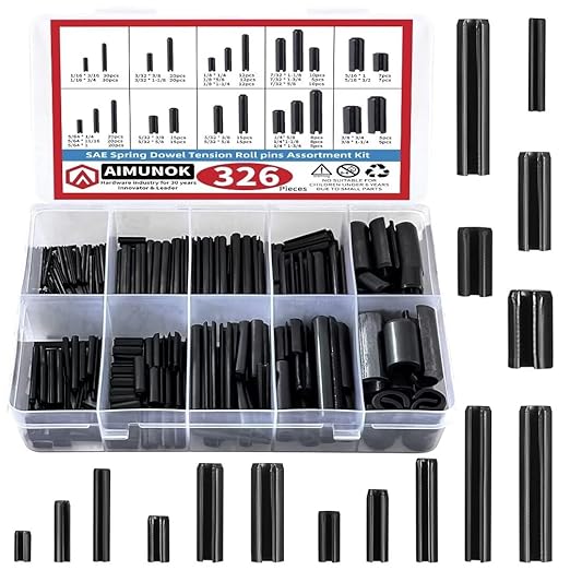 326PCS Roll Pin Set - 24 Sizes Spring Dowel Tension Roll Pins - 1/8 1/4 3/8 1/16 5/64 3/32 5/16 5/32 7/32 Split Expansion Pin Assortment Kit for Home Improvement