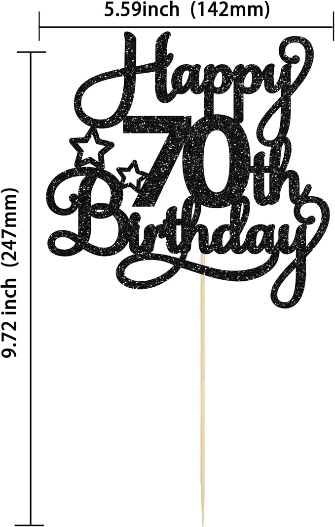 1 Pack Happy 70th Birthday Cake Topper Black Glitter 70 & Fabulous Cheers to 70 Years Old 70th Birthday Cake Pick for Celebrating 70th Birthday Anniversary Party Cake Decoration Supplies