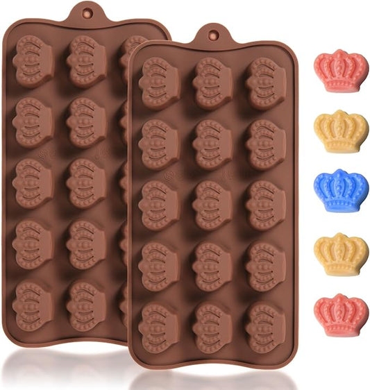 Mini Crown Chocolate Molds, 2 Pcs Silicone Molds with Crown Shapes for Making Chocolate/Candy/Gummy/Jelly, Food Grade Candy Mold with 15 Cavities Mini Crowns for Fruit Snacks