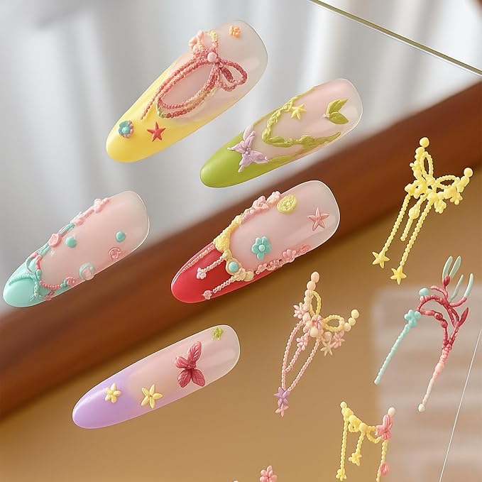 2Pcs 3D Nail Art Silicone Molds, Jewelry Necklace Chain Charms, Bow Star Pendant for UV Gel Acrylic DIY Craft Supplies