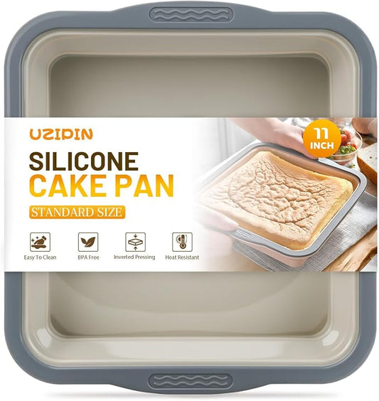 7x7 Silicone Square Cake Pan with Metal Reinforced Edge, Nonstick Brownie Baking Pan, BPA Free, Oven Safe Flexible Silicone Mold, Suitable for Making Cakes, Brownies, Bread, Pie, Lasagna