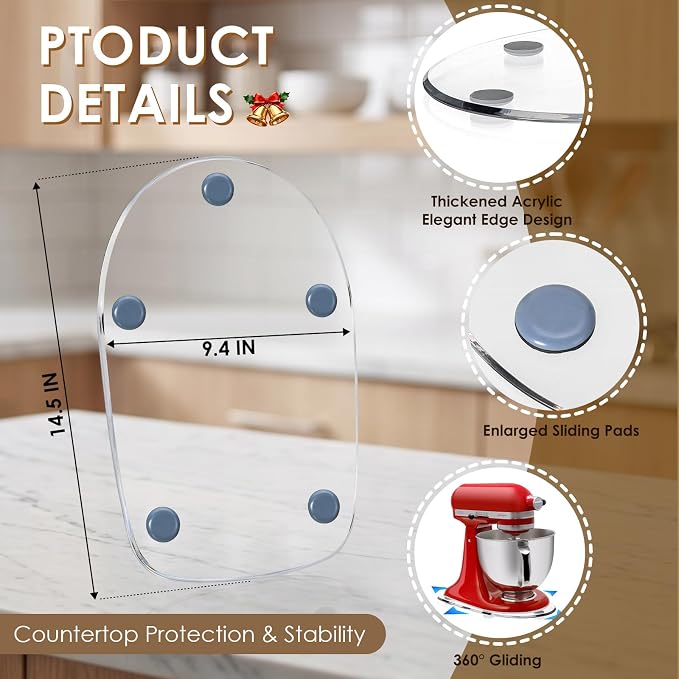 360°Rotating Mixer Slider Mat, Compatible with KitchenAid 4.5-5 Qt Tilt-Head Stand Mixer & Artisan Series, Clear Acrylic Thickened Sliding Tray, Countertop Storage & Moving Accessories