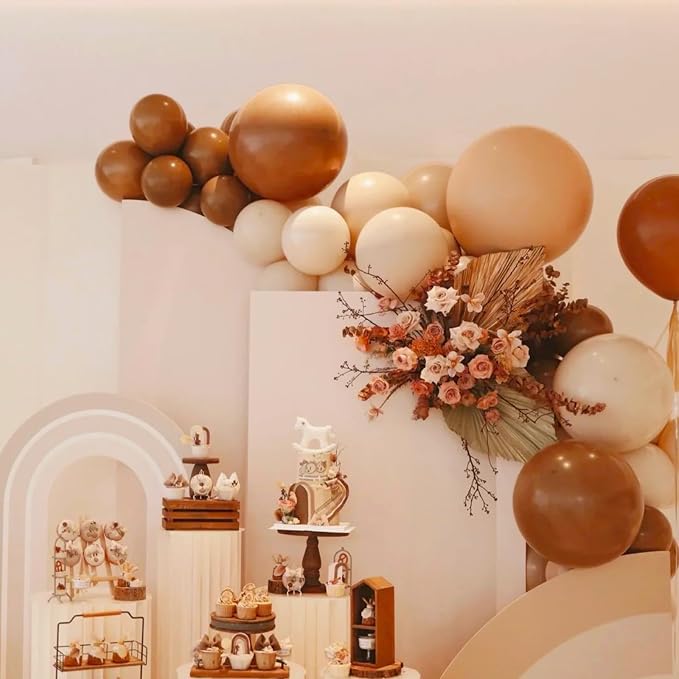 Voircoloria 130pcs Coffee Brown Balloons Different Sizes 18" 12" 10" 5" Tan Latex Balloon Garland Arch Kit for Birthday Baby Shower Graduation Wedding Gender Reveal Anniversary Party Decorations