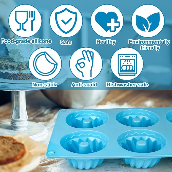 Palksky 3PCS 6-Cavity Mini Fluted Tube Pan Silicone Non-Stick Multi-Cavity small Cake Baking Pan, mini moldes para chocoflan