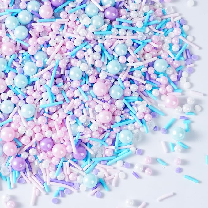 Pastel Sprinkles for Cake Decorating, 7oz Pink Purple Blue White Pearl Confetti Jimmies Mix - Sprinkles for Cupcakes, Ice Cream, Cookies, Baking Toppings - Wedding, Birthday, Christmas Party Supplies