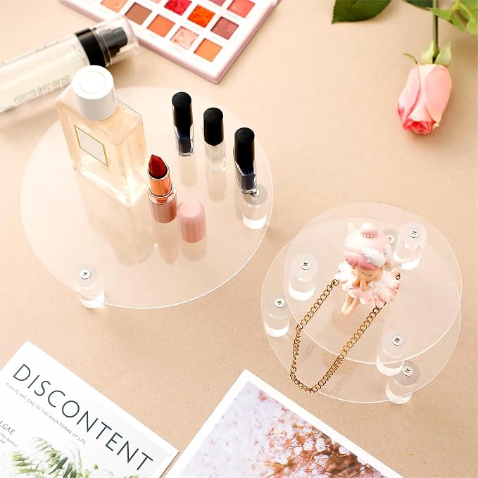 Lineshading 3 Pcs Round Acrylic Display Riser Clear Round Stands Clear Pedestal Riser Board for Cake Plant Dessert Jewelry Collectible Cupcake Figure Wedding Birthday Party Decor(5'', 6'', 8'')