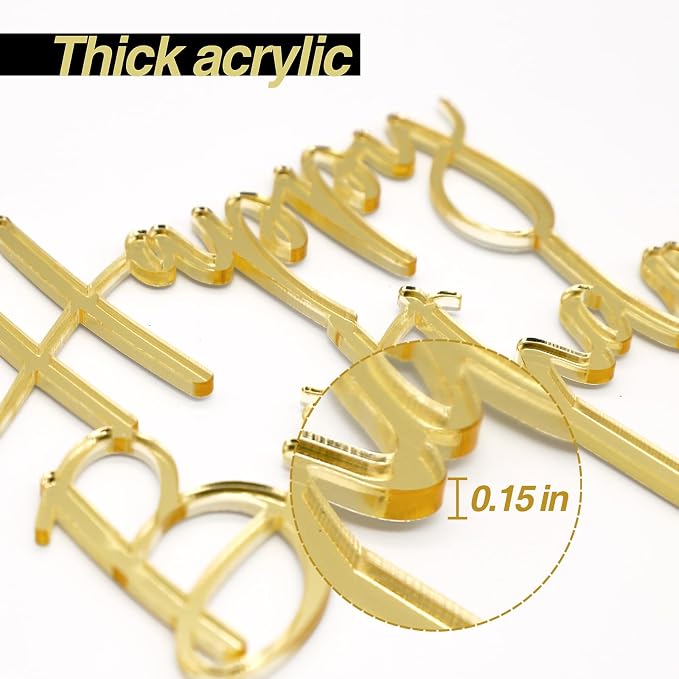 Happy Birthday Cake Topper, Gold Acrylic Durable Versatile Cake Topper, Birthday Supplies Decorations (Gold)