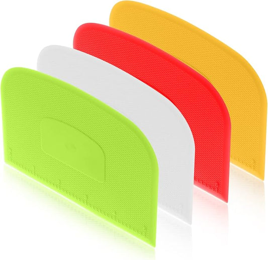 Aedida 4 Piece Plastic Dough Scraper Bowl Scraper Flexible Multipurpose Food Spatula Plastic Daigh Cutter for Bread Cake Dough Fondant Icing (White, Green, Yellow, Red)